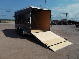 New 2025 COVERED WAGON TRAILERS 7x14 Tandem Axle Cargo Trailer / Enclosed Trailer / 6'6" Interior / Extra Wide Ramp / 48" RV Door / LEDs / .030 Charcoal Gray Semi-Screwless Exterior