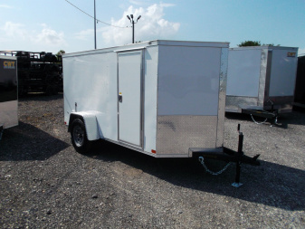 New 2025 COVERED WAGON TRAILERS 5x10 Single Axle Cargo Trailer / Enclosed Trailer / Double Rear Barn Doors / RV Side Door / LED's / .030 White Semi-Screwless Exterior