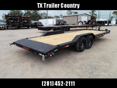 New 2026 MAXX-D 102x24 10K H5X Car Hauler / Flatbed Trailer / Equipment Hauler / Powder Coated / 5200# Axles / Drive Over Fenders / 5ft Stow Away C-Channel Ramps