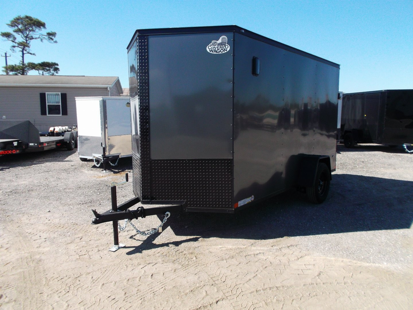 New 2025 COVERED WAGON TRAILERS 6x12 Single Axle Cargo / Enclosed Trailer / 6'6" Interior / Extra Wide Ramp / RV Side Door / LEDs / .030 Charcoal Gray Semi-Screwless Exterior / Black Out Package