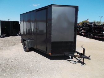 New 2025 COVERED WAGON TRAILERS 6x12 Single Axle Cargo / Enclosed Trailer / 6'6" Interior / Extra Wide Ramp / RV Side Door / LEDs / .030 Charcoal Gray Semi-Screwless Exterior / Black Out Package