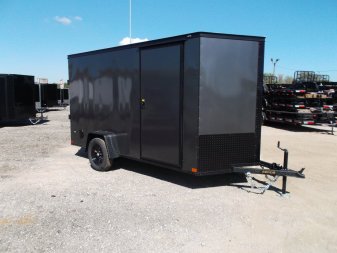 New 2025 COVERED WAGON TRAILERS 6x12 Single Axle Cargo / Enclosed Trailer / 6'6" Interior / Extra Wide Ramp / RV Side Door / LEDs / .030 Charcoal Gray Semi-Screwless Exterior / Black Out Package