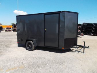 New 2025 COVERED WAGON TRAILERS 6x12 Single Axle Cargo / Enclosed Trailer / 6'6" Interior / Extra Wide Ramp / RV Side Door / LEDs / .030 Charcoal Gray Semi-Screwless Exterior / Black Out Package