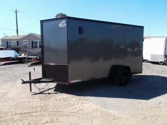 New 2025 COVERED WAGON TRAILERS 6x12 Single Axle Cargo / Enclosed Trailer / 6'6" Interior / Extra Wide Ramp / RV Side Door / LEDs / .030 Charcoal Gray Semi-Screwless Exterior / Black Out Package