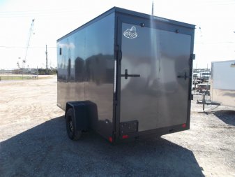 New 2025 COVERED WAGON TRAILERS 6x12 Single Axle Cargo / Enclosed Trailer / 6'6" Interior / Extra Wide Ramp / RV Side Door / LEDs / .030 Charcoal Gray Semi-Screwless Exterior / Black Out Package