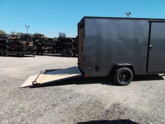 New 2025 COVERED WAGON TRAILERS 6x12 Single Axle Cargo / Enclosed Trailer / 6'6" Interior / Extra Wide Ramp / RV Side Door / LEDs / .030 Charcoal Gray Semi-Screwless Exterior / Black Out Package