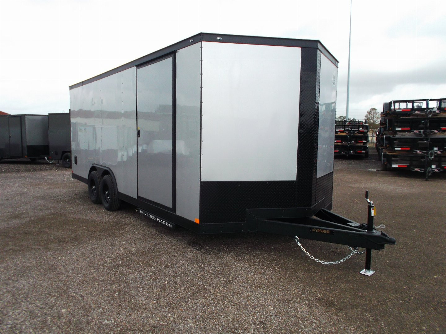 New 2025 Covered Wagon Trailers 8.5x24 Cargo / Enclosed Trailer / Race Trailer / 7ft Interior / 5200# Axles / Black Out Package / Silver .030 Semi- Screwless Exterior / Extra Wide Ramp / 48" RV Side Door / RV Step