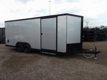 New 2025 Covered Wagon Trailers 8.5x24 Cargo / Enclosed Trailer / Race Trailer / 7ft Interior / 5200# Axles / Black Out Package / Silver .030 Semi- Screwless Exterior / Extra Wide Ramp / 48" RV Side Door / RV Step