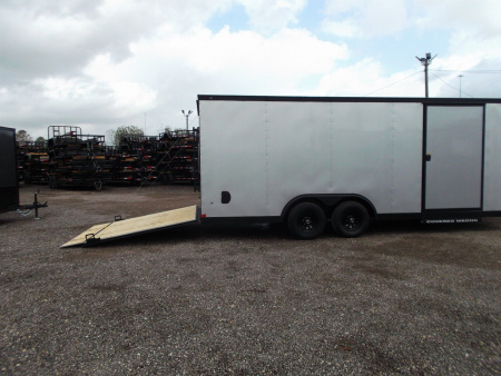 New 2025 Covered Wagon Trailers 8.5x24 Cargo / Enclosed Trailer / Race Trailer / 7ft Interior / 5200# Axles / Black Out Package / Silver .030 Semi- Screwless Exterior / Extra Wide Ramp / 48" RV Side Door / RV Step