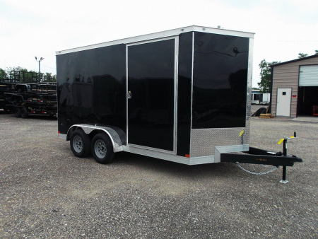New 2025 COVERED WAGON TRAILERS 7x12 Tandem Axle Cargo Trailer / Enclosed Trailer / 6'6" Interior / Extra Wide Ramp / 36" RV Door / LEDs / .030 Black Semi-Screwless Exterior