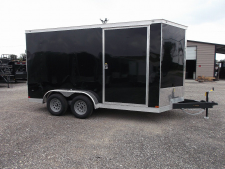 New 2025 COVERED WAGON TRAILERS 7x12 Tandem Axle Cargo Trailer / Enclosed Trailer / 6'6" Interior / Extra Wide Ramp / 36" RV Door / LEDs / .030 Black Semi-Screwless Exterior