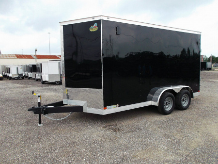 New 2025 COVERED WAGON TRAILERS 7x12 Tandem Axle Cargo Trailer / Enclosed Trailer / 6'6" Interior / Extra Wide Ramp / 36" RV Door / LEDs / .030 Black Semi-Screwless Exterior