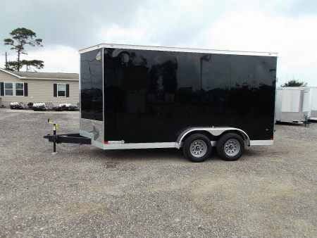 New 2025 COVERED WAGON TRAILERS 7x12 Tandem Axle Cargo Trailer / Enclosed Trailer / 6'6" Interior / Extra Wide Ramp / 36" RV Door / LEDs / .030 Black Semi-Screwless Exterior