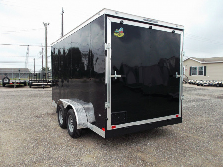 New 2025 COVERED WAGON TRAILERS 7x12 Tandem Axle Cargo Trailer / Enclosed Trailer / 6'6" Interior / Extra Wide Ramp / 36" RV Door / LEDs / .030 Black Semi-Screwless Exterior