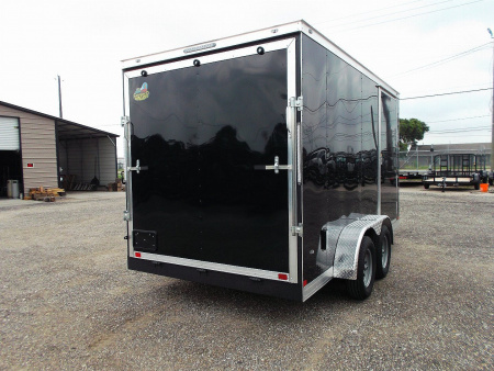 New 2025 COVERED WAGON TRAILERS 7x12 Tandem Axle Cargo Trailer / Enclosed Trailer / 6'6" Interior / Extra Wide Ramp / 36" RV Door / LEDs / .030 Black Semi-Screwless Exterior
