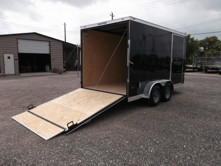 New 2025 COVERED WAGON TRAILERS 7x12 Tandem Axle Cargo Trailer / Enclosed Trailer / 6'6" Interior / Extra Wide Ramp / 36" RV Door / LEDs / .030 Black Semi-Screwless Exterior