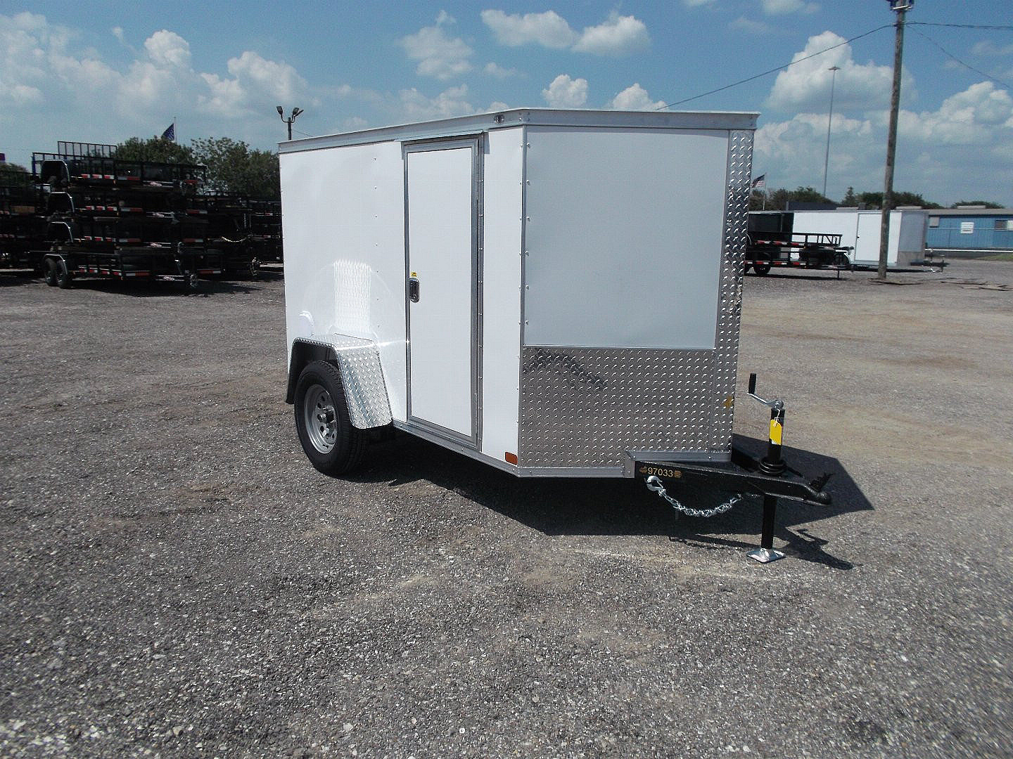 New 2025 COVERED WAGON TRAILERS 5x8 Cargo Trailer / Enclosed Cargo Trailer / Ramp / RV Side Door / Bed Lined Tongue and Frame / .030 White Semi-Screwless Exterior