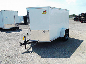 New 2025 COVERED WAGON TRAILERS 5x8 Cargo Trailer / Enclosed Cargo Trailer / Ramp / RV Side Door / Bed Lined Tongue and Frame / .030 White Semi-Screwless Exterior