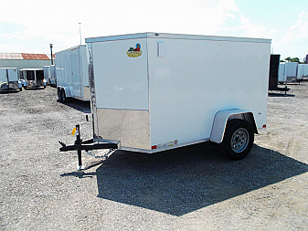 New 2025 COVERED WAGON TRAILERS 5x8 Cargo Trailer / Enclosed Cargo Trailer / Ramp / RV Side Door / Bed Lined Tongue and Frame / .030 White Semi-Screwless Exterior