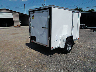 New 2025 COVERED WAGON TRAILERS 5x8 Cargo Trailer / Enclosed Cargo Trailer / Ramp / RV Side Door / Bed Lined Tongue and Frame / .030 White Semi-Screwless Exterior
