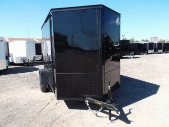 New 2025 COVERED WAGON TRAILERS 6x10 Single Axle Cargo / Enclosed Trailer / 6'6" Interior Height / Extra Wide Ramp Gate / RV Side Door / LEDs / .030 Black Semi-Screwless Exterior / Black Out Package