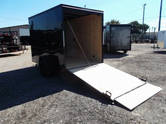 New 2025 COVERED WAGON TRAILERS 6x10 Single Axle Cargo / Enclosed Trailer / 6'6" Interior Height / Extra Wide Ramp Gate / RV Side Door / LEDs / .030 Black Semi-Screwless Exterior / Black Out Package