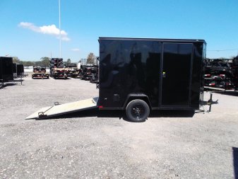 New 2025 COVERED WAGON TRAILERS 6x10 Single Axle Cargo / Enclosed Trailer / 6'6" Interior Height / Extra Wide Ramp Gate / RV Side Door / LEDs / .030 Black Semi-Screwless Exterior / Black Out Package