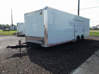 New 2025 COVERED WAGON 8.5x28 Enclosed Race Trailer / Cargo Trailer / XXL Package / 7'6" Interior Height / Split 7000# Torsion Axles / Heavy Duty Extra Wide Ramp / .080 White Poly Core Exterior / Mag Wheels / Rear Spoiler / Side Wall Escape Door