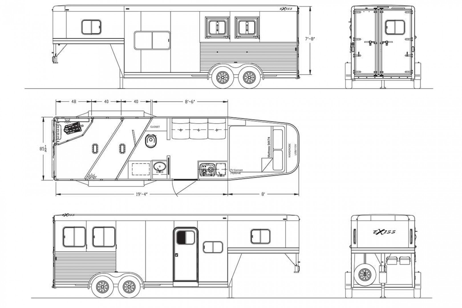 New 2025 Exiss Trailers ESCAPE 7308 2-4 HORSE LQ Stock / Stock Combo Trailer