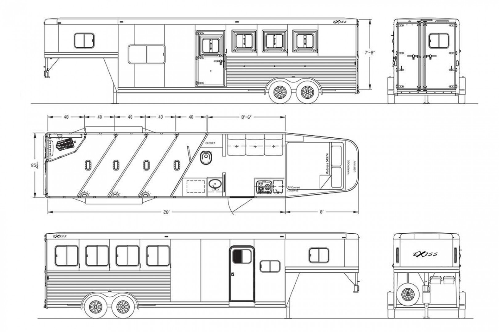 New 2025 Exiss Trailers ESCAPE 7308 2-4 HORSE LQ Stock / Stock Combo Trailer