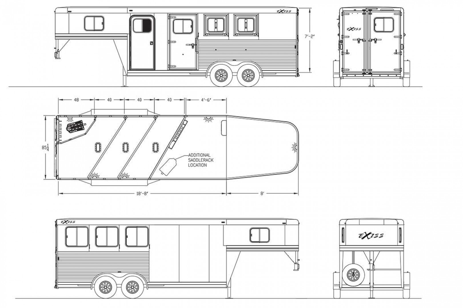 New 2025 Exiss Trailers 7400 4 HORSE GN Stock / Stock Combo Trailer
