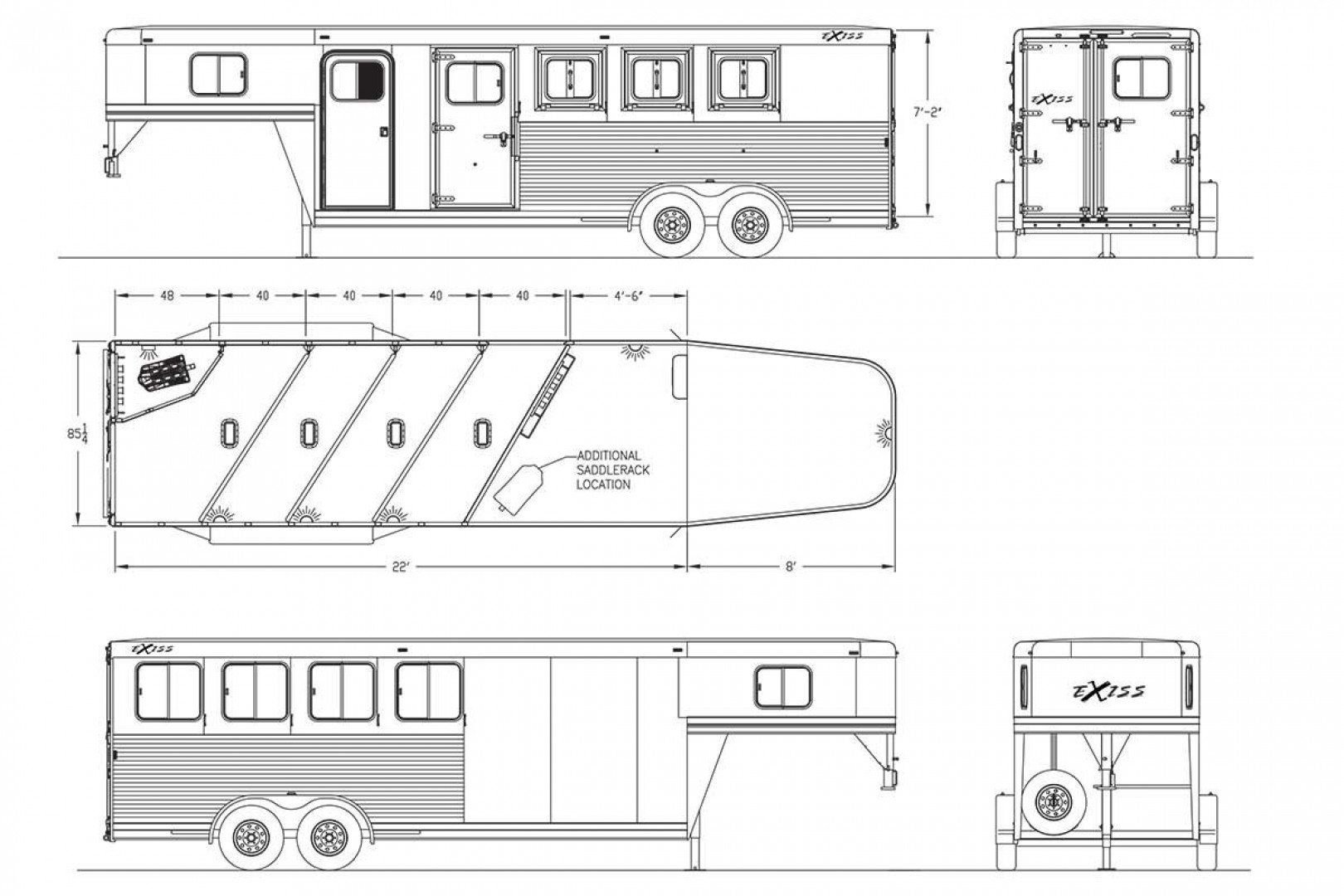 New 2025 Exiss Trailers 7400 4 HORSE GN Stock / Stock Combo Trailer