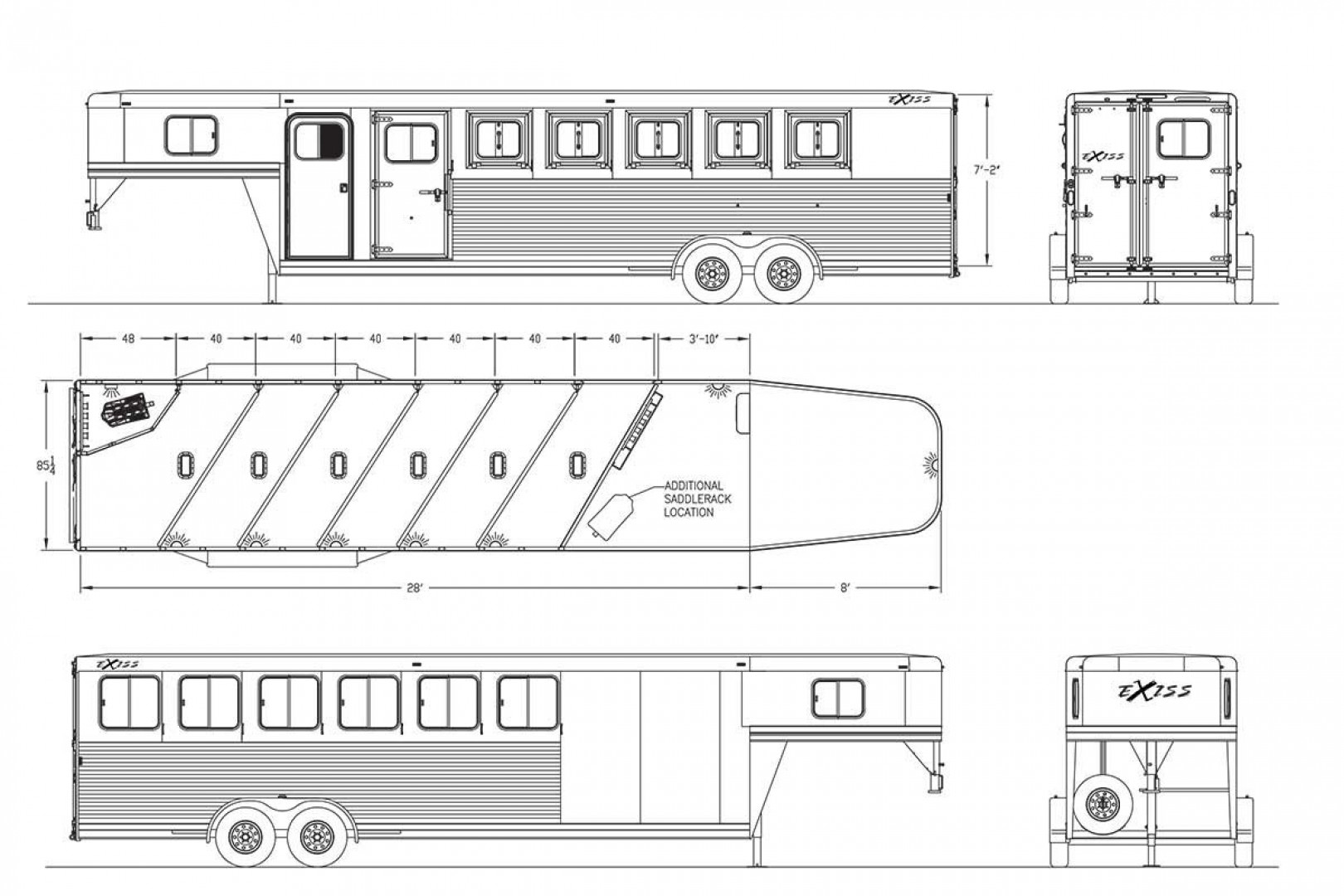 New 2025 Exiss Trailers 7400 4 HORSE GN Stock / Stock Combo Trailer