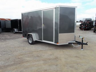 New 2025 Covered Wagon Trailers 6x12 SA Cargo Trailer / Enclosed Trailer / 6'6" Interior / 36" RV Side Door / Bed Lined Tongue and Frame / .030 Charcoal Gray Semi-Screwless Exterior / (4) D-Rings / Extra Wide Ramp