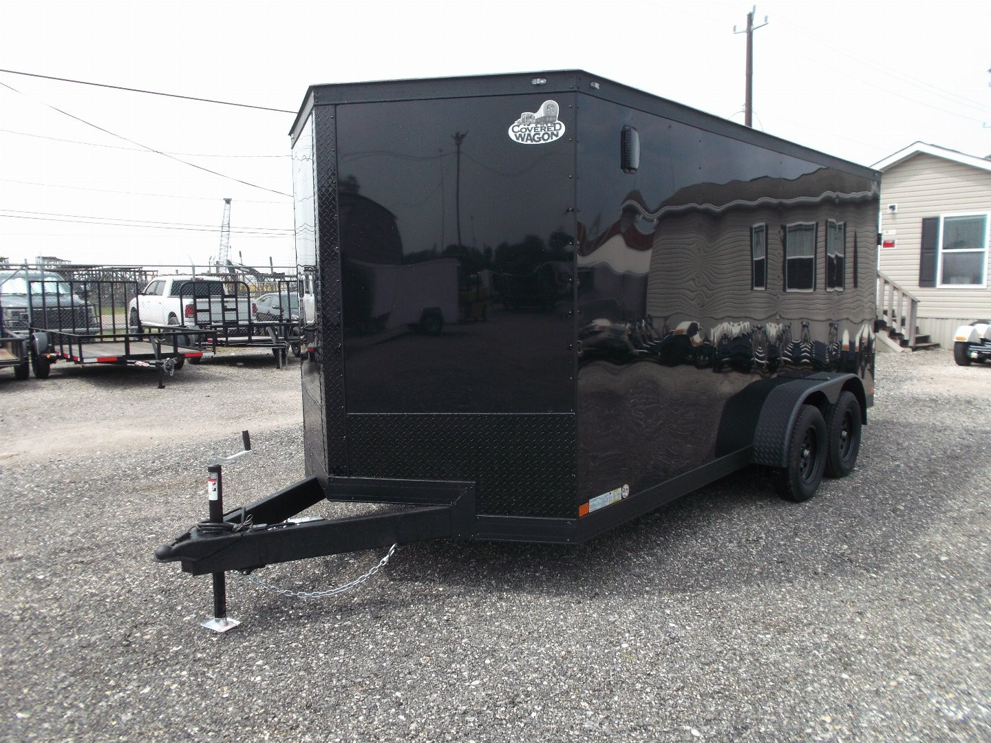New 2025 COVERED WAGON TRAILERS 7x16 Cargo Trailer / Enclosed Trailer / 7ft Interior / Extra Wide Ramp / 48" RV Side Door / LEDs / .030 Black Semi-Screwless Exterior / Black Out Package