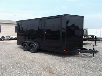 New 2025 COVERED WAGON TRAILERS 7x16 Cargo Trailer / Enclosed Trailer / 7ft Interior / Extra Wide Ramp / 48" RV Side Door / LEDs / .030 Black Semi-Screwless Exterior / Black Out Package