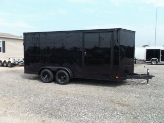 New 2025 COVERED WAGON TRAILERS 7x16 Cargo Trailer / Enclosed Trailer / 7ft Interior / Extra Wide Ramp / 48" RV Side Door / LEDs / .030 Black Semi-Screwless Exterior / Black Out Package