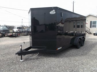 New 2025 COVERED WAGON TRAILERS 7x16 Cargo Trailer / Enclosed Trailer / 7ft Interior / Extra Wide Ramp / 48" RV Side Door / LEDs / .030 Black Semi-Screwless Exterior / Black Out Package