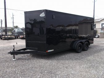 New 2025 COVERED WAGON TRAILERS 7x16 Cargo Trailer / Enclosed Trailer / 7ft Interior / Extra Wide Ramp / 48" RV Side Door / LEDs / .030 Black Semi-Screwless Exterior / Black Out Package