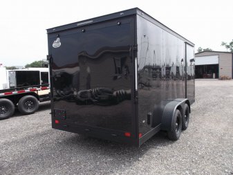 New 2025 COVERED WAGON TRAILERS 7x16 Cargo Trailer / Enclosed Trailer / 7ft Interior / Extra Wide Ramp / 48" RV Side Door / LEDs / .030 Black Semi-Screwless Exterior / Black Out Package