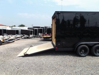 New 2025 COVERED WAGON TRAILERS 7x16 Cargo Trailer / Enclosed Trailer / 7ft Interior / Extra Wide Ramp / 48" RV Side Door / LEDs / .030 Black Semi-Screwless Exterior / Black Out Package