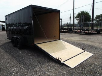 New 2025 COVERED WAGON TRAILERS 7x16 Cargo Trailer / Enclosed Trailer / 7ft Interior / Extra Wide Ramp / 48" RV Side Door / LEDs / .030 Black Semi-Screwless Exterior / Black Out Package