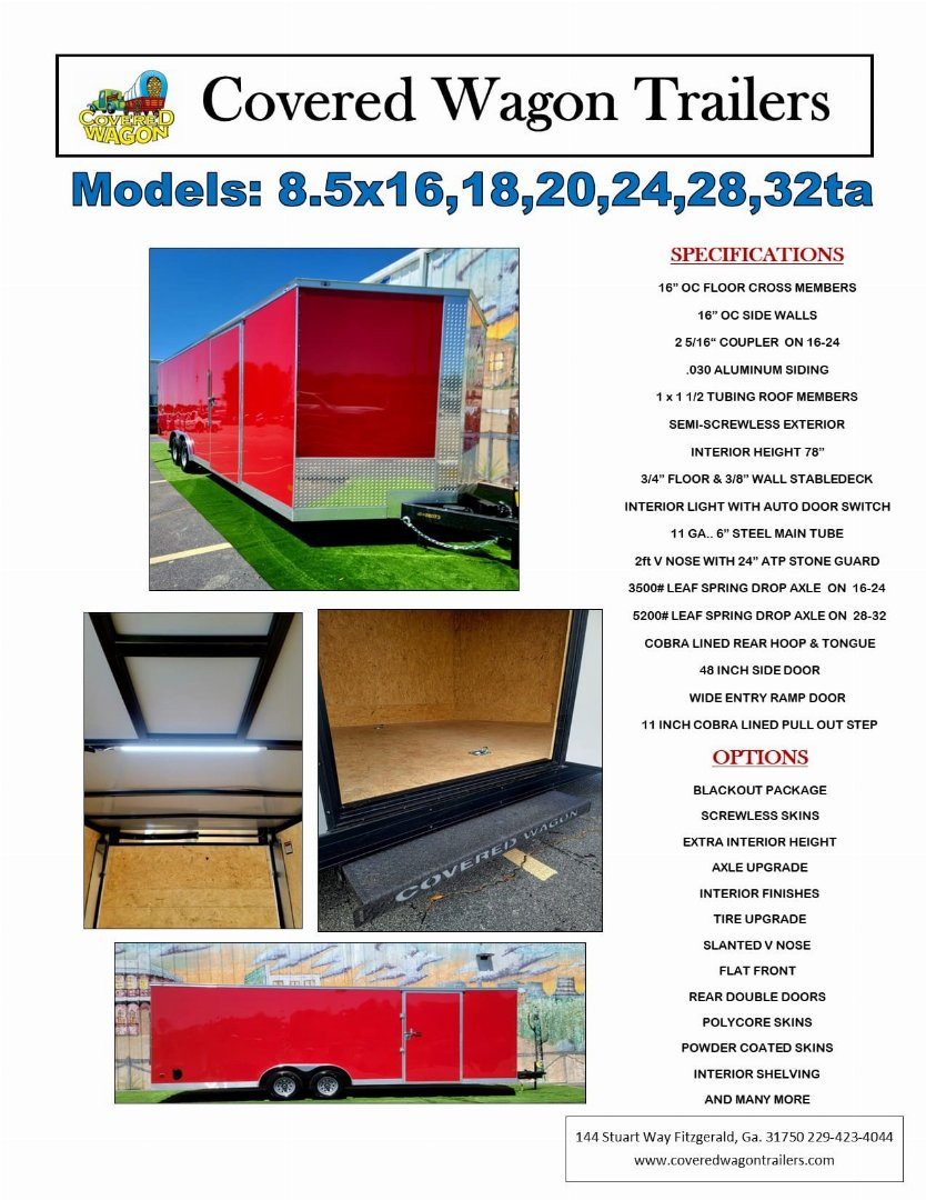 New 2025 Covered Wagon Trailers 8.5X24 TA3 7' SPLIT, WHITE Car / Racing Trailer