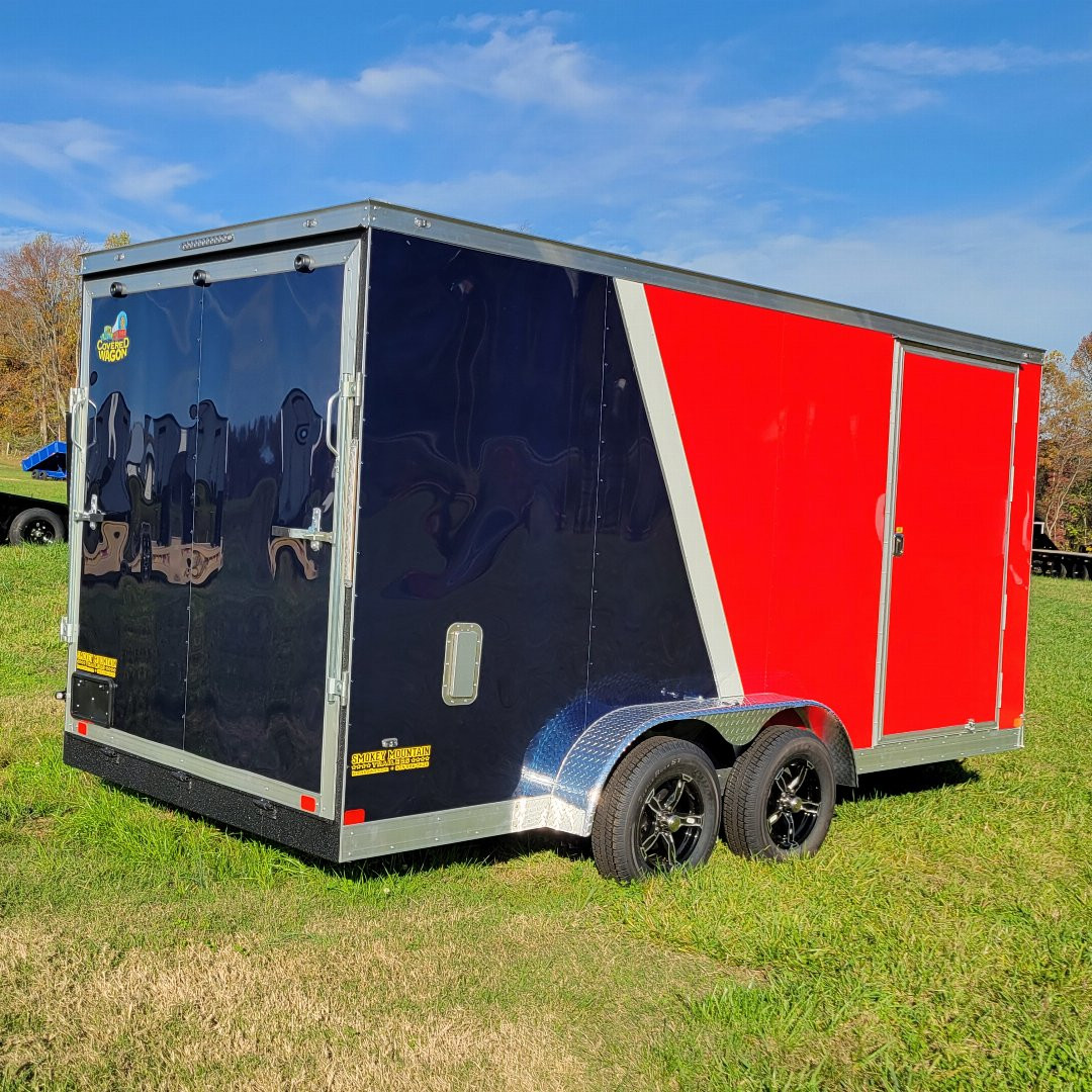 New 2025 Covered Wagon Trailers 7X16 TA RED/SLVR RAMP/SIDE DOOR Cargo / Enclosed Trailer