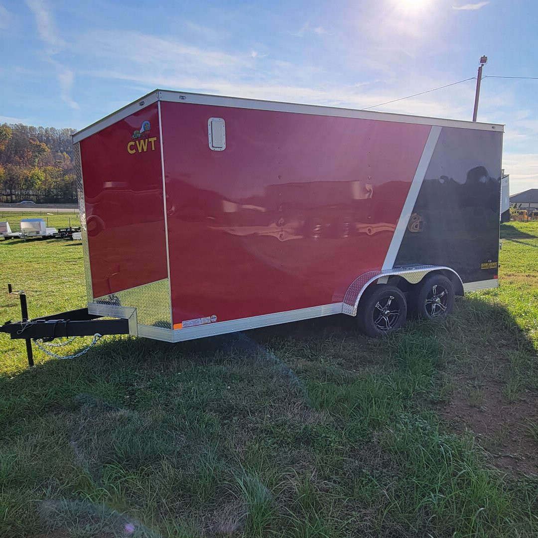 New 2025 Covered Wagon Trailers 7X16 TA RED/SLVR RAMP/SIDE DOOR Cargo / Enclosed Trailer