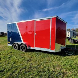 New 2025 Covered Wagon Trailers 7X16 TA RED/SLVR RAMP/SIDE DOOR Cargo / Enclosed Trailer