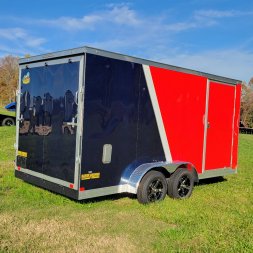 New 2025 Covered Wagon Trailers 7X16 TA RED/SLVR RAMP/SIDE DOOR Cargo / Enclosed Trailer