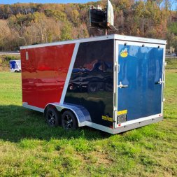New 2025 Covered Wagon Trailers 7X16 TA RED/SLVR RAMP/SIDE DOOR Cargo / Enclosed Trailer