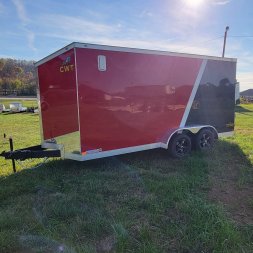 New 2025 Covered Wagon Trailers 7X16 TA RED/SLVR RAMP/SIDE DOOR Cargo / Enclosed Trailer