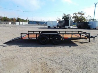 New 2025 J&C TRAILERS 77x16 Tandem Axle Utility Trailer / Lowboy Trailer / 2" Bulldog Coupler / 4ft Ramp Gate / Electric Brakes
